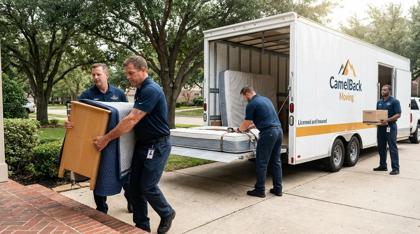 Crew loading residential truck for cross-state move from Whiteland, IN
