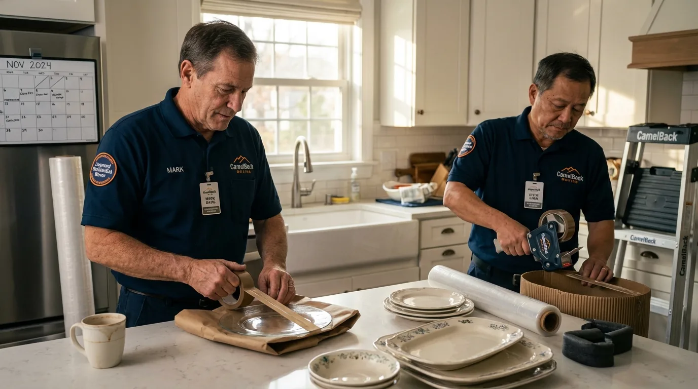 Professional crew packing kitchen dishware in Whiteland, IN